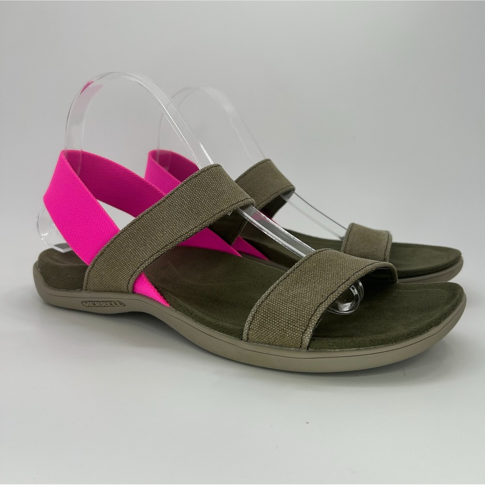 Merrell Finley Performance Sandals Womens 10 Olive Pink Canvas Slingback Comfort